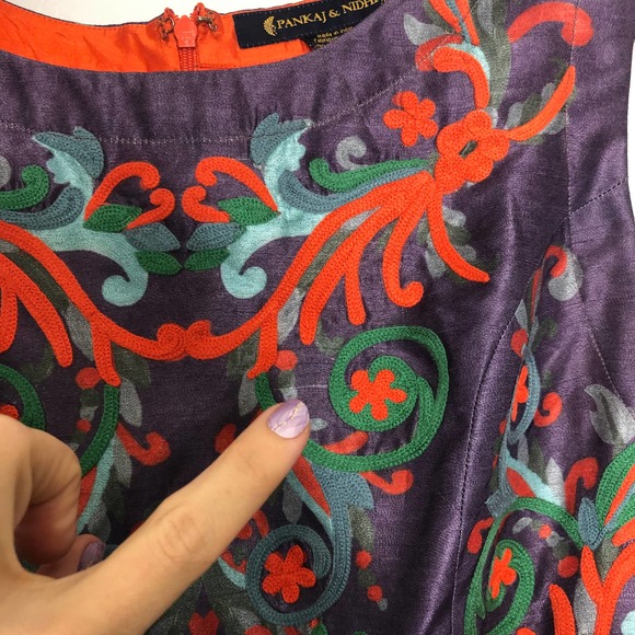 Anthropologie Pankaj & Nidhi Octave Embroidered Flare Purple Mini Dress 10Petite - Picture 6 of 10